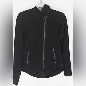 Athleta asymmetrical zip up hoodie, black, zip up pockets, fleece lined